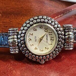 Women's 30mm Silver tone Geneva Elite Watch, Brown Band